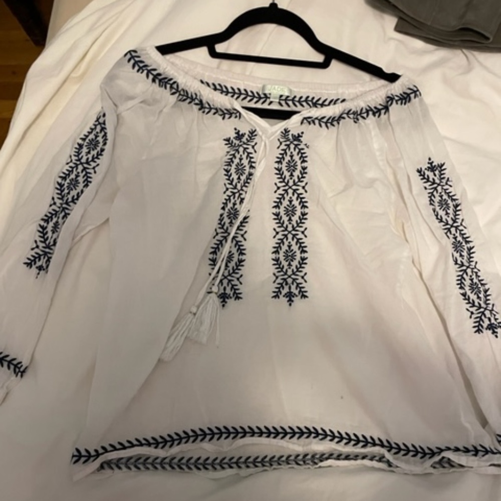 White and blue peasant blouse